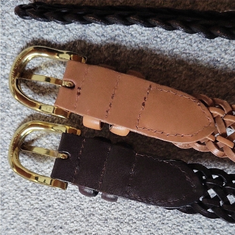 L.C.I.Women’s Braided Vintage Leather Belt Set - Brown and Tan - Picture 3 of 9